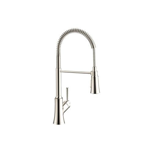 hansgrohe Joleena Brushed Nickel Commercial Kitchen Faucet, Kitchen Faucets with Pull Down Sprayer, Faucet for Kitchen Sink, Polished Nickel 04792830 19.3-Inches Tall - Image 1