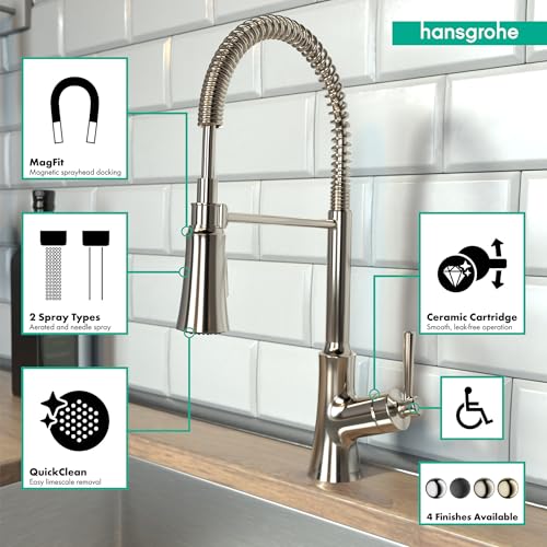 hansgrohe Joleena Brushed Nickel Commercial Kitchen Faucet, Kitchen Faucets with Pull Down Sprayer, Faucet for Kitchen Sink, Polished Nickel 04792830 19.3-Inches Tall - Image 3