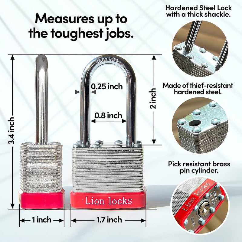 Lion Locks 24 Keyed Alike Padlocks with 2" Long Shackle, 48 Keys - Padlocks for Outdoor Use, Locks with Keys, Hardened Steel Case, Pick Resistant Brass Pin Cylinder for Hasp Latch, Locker, Gate - Image 2