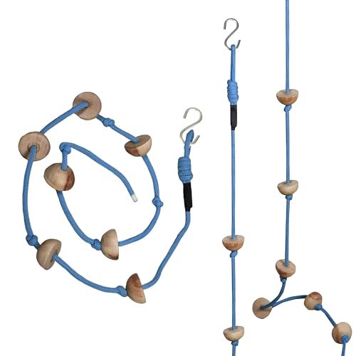 Boffle 8 Ft Kids Climbing Rope with 7 Wooden Knots Rope for Tree Houses and Climbing Frames, Swing Set | Backyard Outdoor Play (Blue) - Image 1