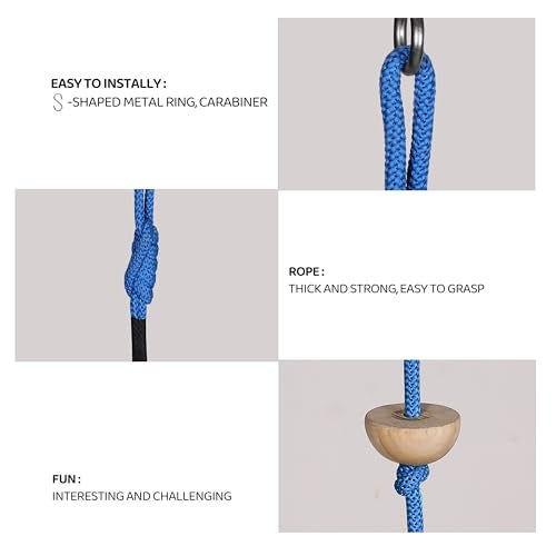 Boffle 8 Ft Kids Climbing Rope with 7 Wooden Knots Rope for Tree Houses and Climbing Frames, Swing Set | Backyard Outdoor Play (Blue) - Image 5