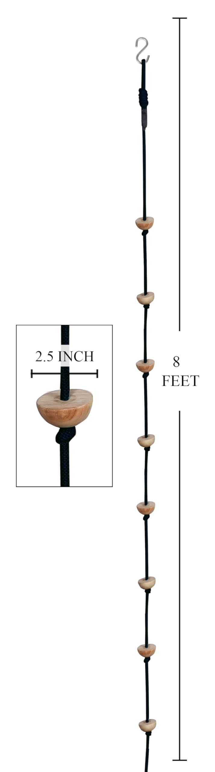 Boffle 8 Ft Kids Climbing Rope with 7 Wooden Knots Rope for Tree Houses and Climbing Frames, Swing Set | Backyard Outdoor Play (Blue) - Image 3