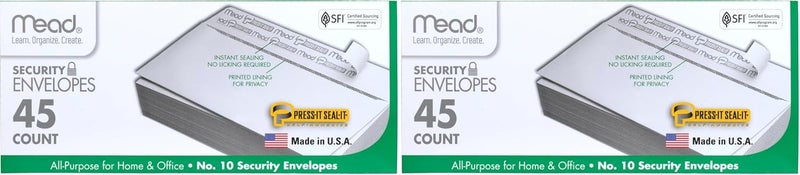 Mead Envelopes, #10, 4-1/8" x 9-1/2", Self Adhesive, 90 Count | Security Printed Lining | 20-lb Paper | White - Image 1