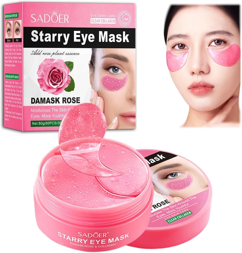 Under Eye Patches Collagen Under Eye Mask Dark Circles Under Eye Treatment Puffy Eyes Bags Under Eyes Removal AntiAging Reduce Wrinkle Skincare Hydrating 30 Pairs Rose