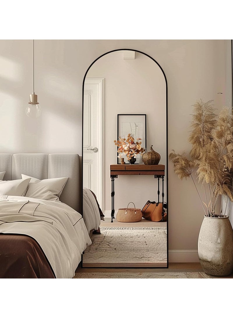 YQbest Floor Full Length Mirror Standing Full Body Rounded Corner Rectangle Mirrors with Stand Hanging Wall Mounted Leaning Bedroom Living Room Bedroom Cloakroom,Black  - Image 1