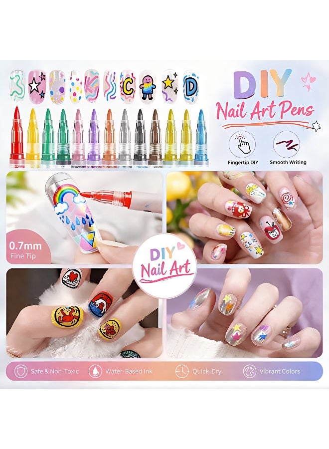 Mordely Nail Art Pens Set, 12 Colours 0.7mm Fine Tip Nail Design Pens for Line Drawing, Shading & Colouring, Smooth Flow Detail Pens for DIY Manicure Nail Decoration - Image 2