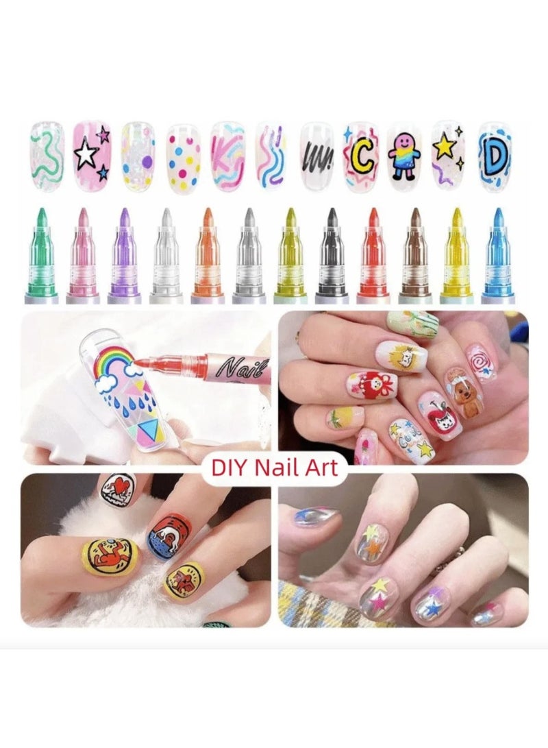 Mordely Nail Art Pens Set, 12 Colours 0.7mm Fine Tip Nail Design Pens for Line Drawing, Shading & Colouring, Smooth Flow Detail Pens for DIY Manicure Nail Decoration - Image 5