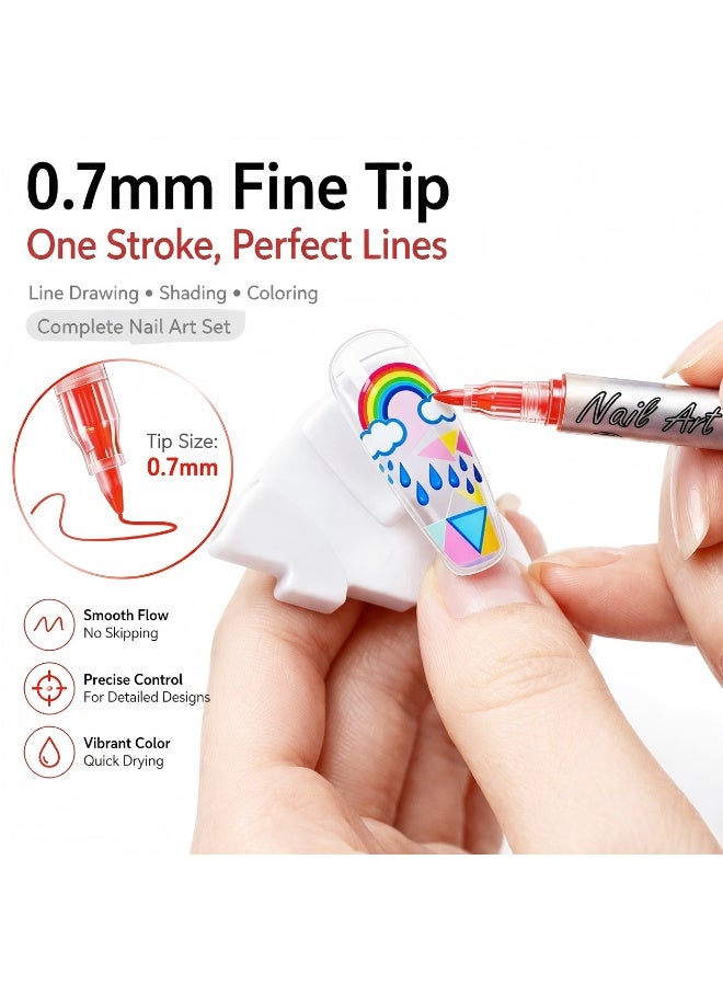 Mordely Nail Art Pens Set, 12 Colours 0.7mm Fine Tip Nail Design Pens for Line Drawing, Shading & Colouring, Smooth Flow Detail Pens for DIY Manicure Nail Decoration - Image 4