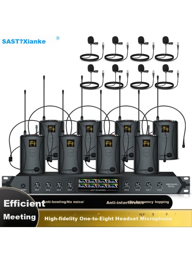 Sast Ok-187 Professional One-to-eight Headset Wireless Microphone For Desktop Conference Stage Speech Headset Frequency-adjustable Mic Wireless Microphone