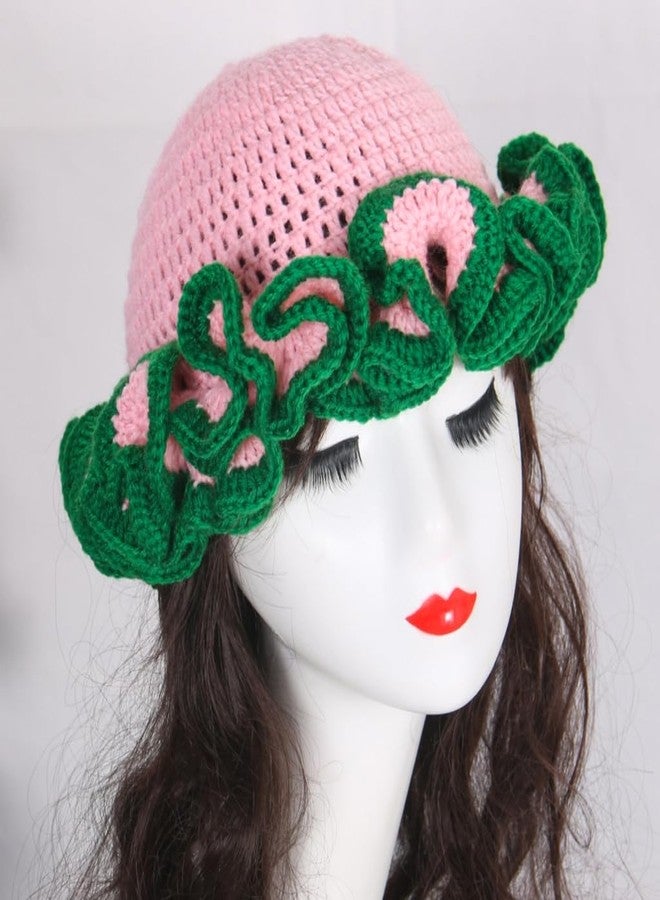 URTERYSER Hat, Adult Crochet Bucket Handmade Ruffled Brim Fisherman Windproof Hat - Image 2