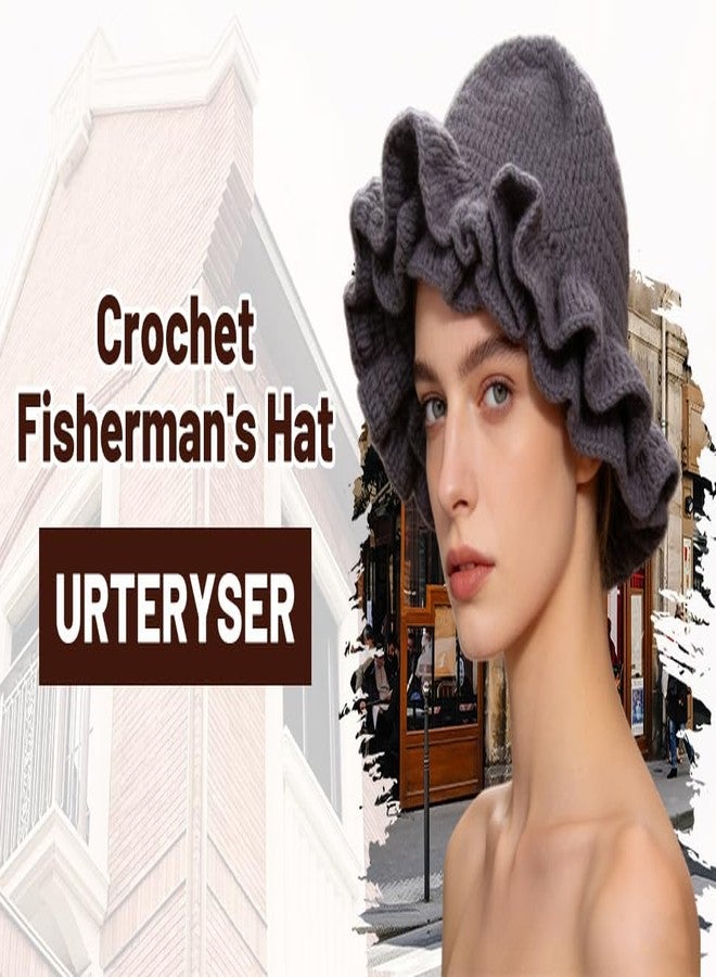 URTERYSER Hat, Adult Crochet Bucket Handmade Ruffled Brim Fisherman Windproof Hat - Image 4