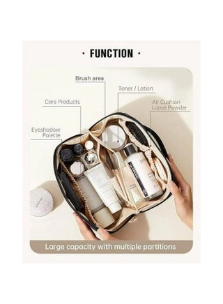 Travel Makeup Bag,Large Capacity Cosmetic Bags for Women,Waterproof Portable Pouch Open Flat Toiletry Bag Make up Organizer with Divider and Handle Black - view 5