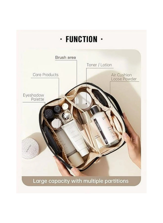 Shein Travel Makeup Bag,Large Capacity Cosmetic Bags for Women,Waterproof Portable Pouch Open Flat Toiletry Bag Make up Organizer with Divider and Handle Black - Image 5