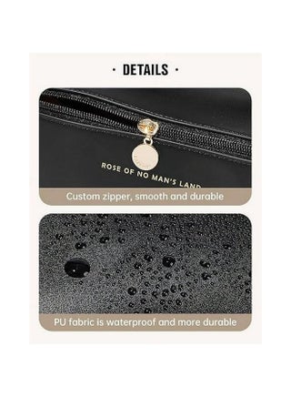 Travel Makeup Bag,Large Capacity Cosmetic Bags for Women,Waterproof Portable Pouch Open Flat Toiletry Bag Make up Organizer with Divider and Handle Black - view 3
