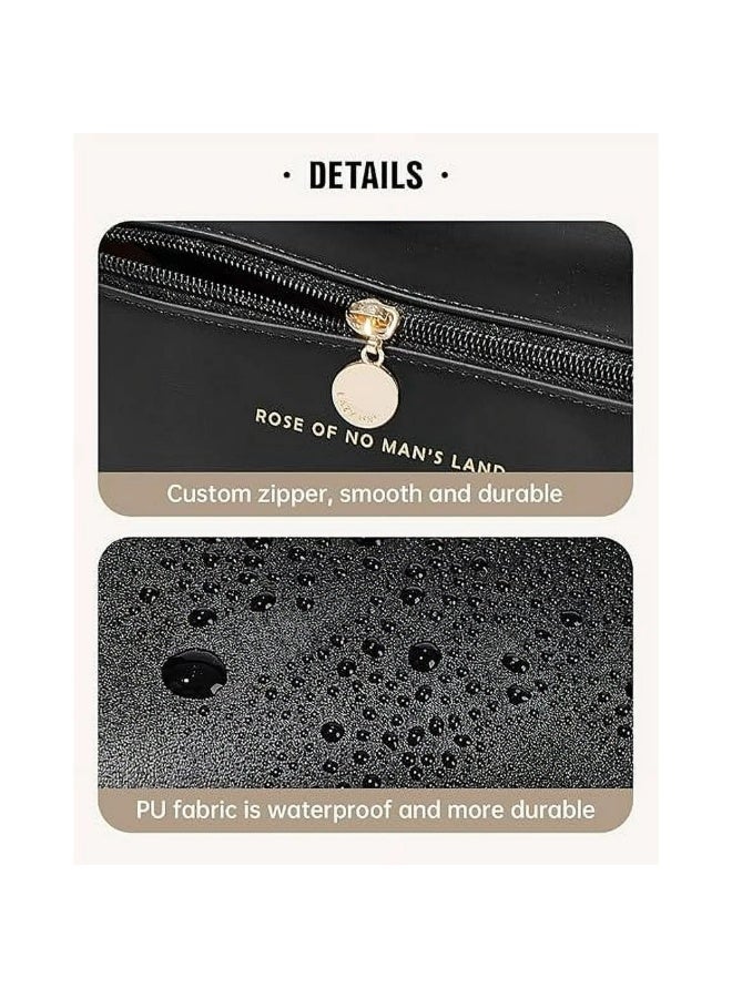 Shein Travel Makeup Bag,Large Capacity Cosmetic Bags for Women,Waterproof Portable Pouch Open Flat Toiletry Bag Make up Organizer with Divider and Handle Black - Image 3