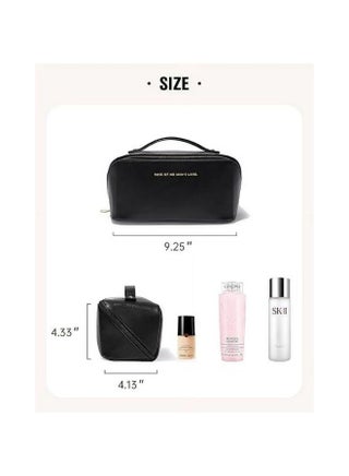 Travel Makeup Bag,Large Capacity Cosmetic Bags for Women,Waterproof Portable Pouch Open Flat Toiletry Bag Make up Organizer with Divider and Handle Black - view 4