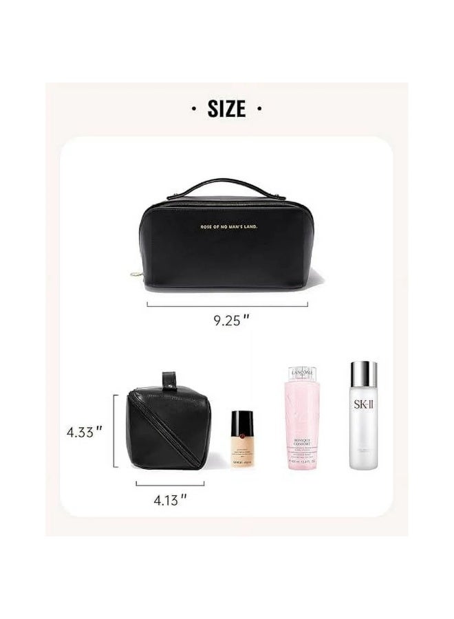 Shein Travel Makeup Bag,Large Capacity Cosmetic Bags for Women,Waterproof Portable Pouch Open Flat Toiletry Bag Make up Organizer with Divider and Handle Black - Image 4