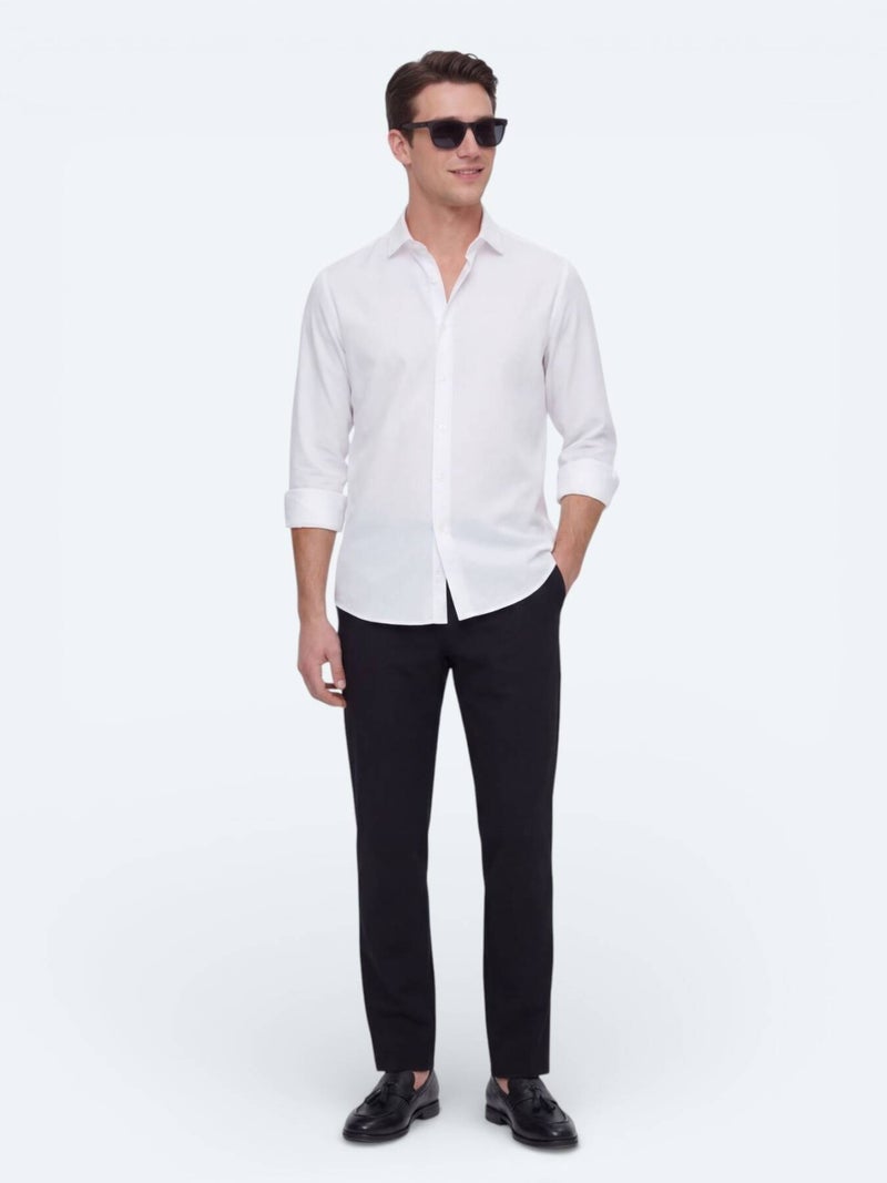 Kip White Plain Regular Fit Long Weaving Casual Shirt - Image 5