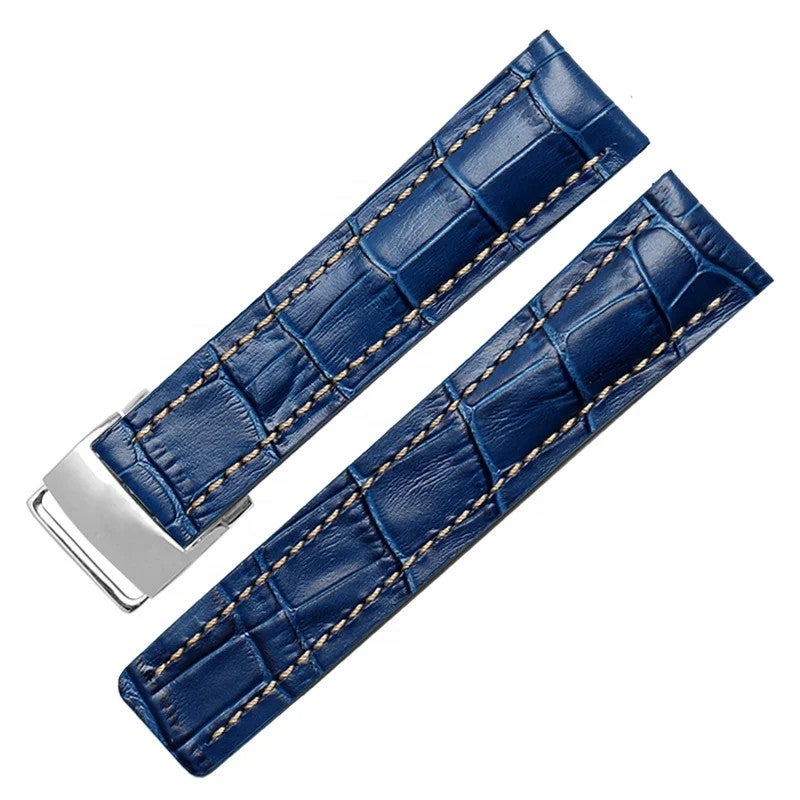Bluejw Genuine Leather Watch Band Replacement - 22mm 24mm Natural Luxury Strap with Folding Buckle - Image 2