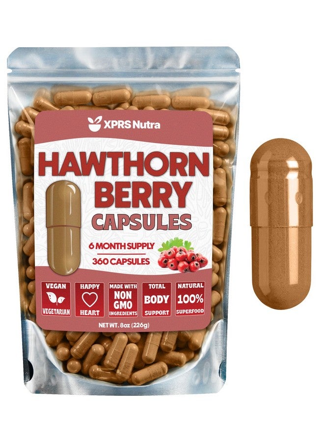 XPRS Nutra Hawthorn Berry Powder Capsules - 360 Count (6 Month Supply) - Premium Hawthorn Berry Capsules for Cardiovascular Support - Hawthorne Berry Powder - An Ideal Hawthorne Supplement for Men and Women - Image 1