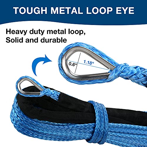 WROUGH 3/16 in x 50 ft Synthetic Winch Rope with Protecting Sleeve and Thimble, 8,350 lb Break Strength - Heavy Duty Winch Rope for ATV, UTV, Boat Trailer, Jeep, Quad, Polaris, Winch Cable (Blue) - Image 3