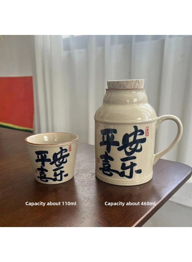 Ceramic Small Thermos Household Carry-on Vintage Cold Water Bottle To Make Tea Office Stuffy Teapot Creative Water Cup Mug-color:Peace And Joy Water Kettle + Tea Cup-capacity:About 460ml - Image 1
