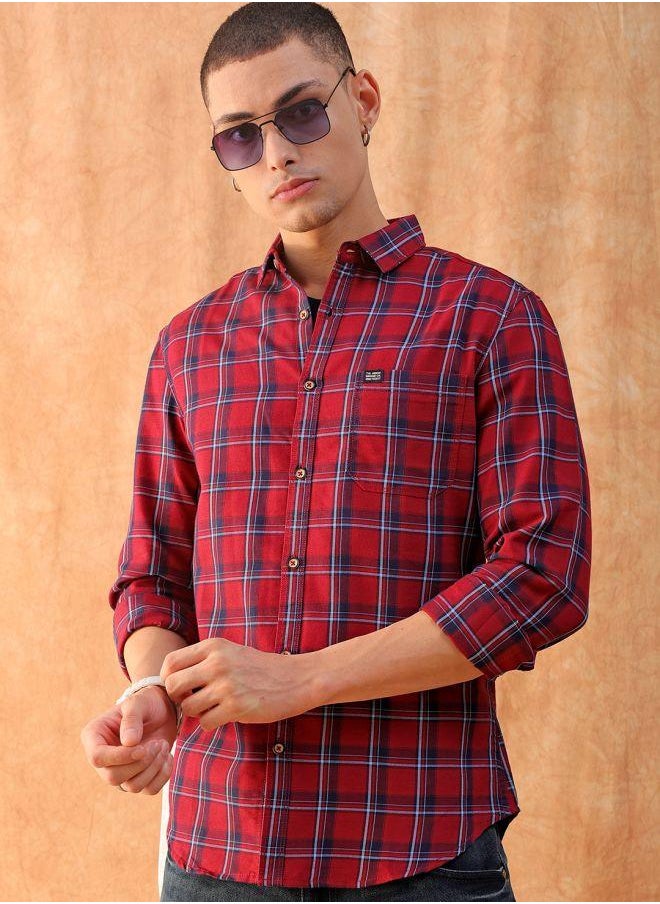 The Indian Garage Co Men Slim Fit Checkered Full Sleeves Spread Collar Casual Shirt  - Image 1