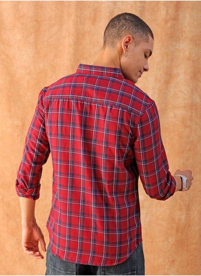 The Indian Garage Co Men Slim Fit Checkered Full Sleeves Spread Collar Casual Shirt  - Image 2