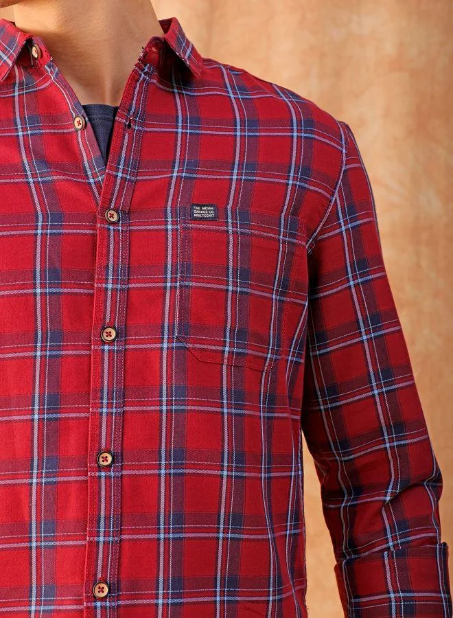 The Indian Garage Co Men Slim Fit Checkered Full Sleeves Spread Collar Casual Shirt