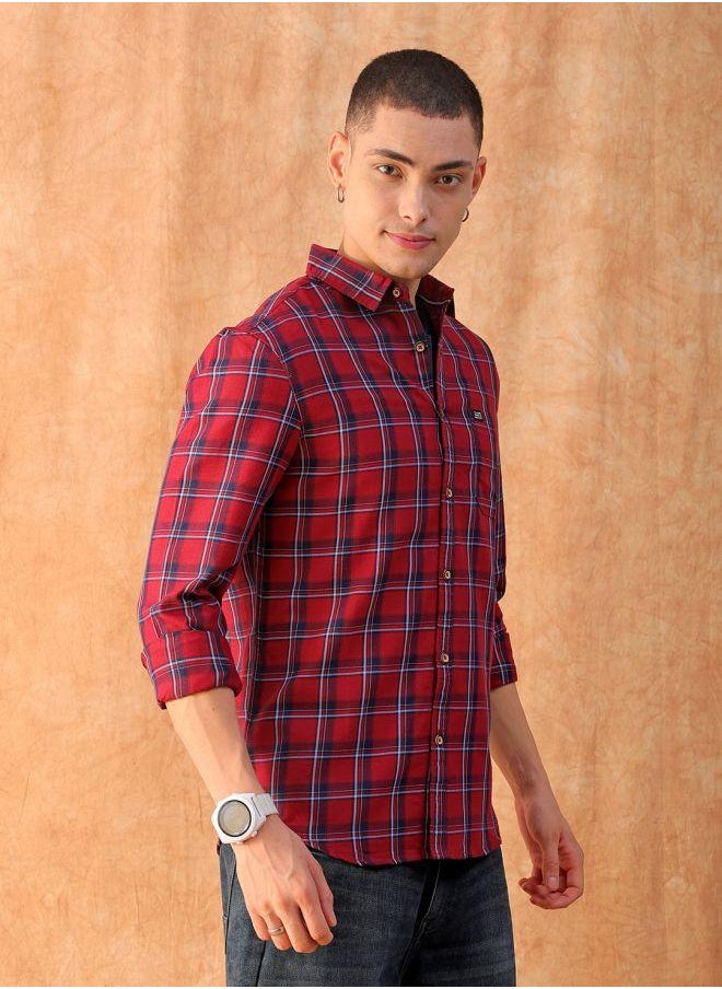 The Indian Garage Co Men Slim Fit Checkered Full Sleeves Spread Collar Casual Shirt  - Image 5