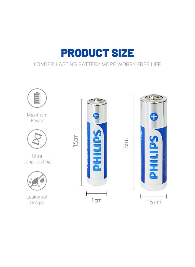 فيليبس مجموعة بطاريات قلوية فائقة - 12 قطعة AA + 12 قطعة AAA، سعة 2500mAh/1100mAh، عمر افتراضي 10 سنوات، تصميم مضاد للتسرب، طاقة تدوم طويلاً للألعاب، أجهزة التحكم عن بعد، الساعات والأجهزة المنزلية - Image 5