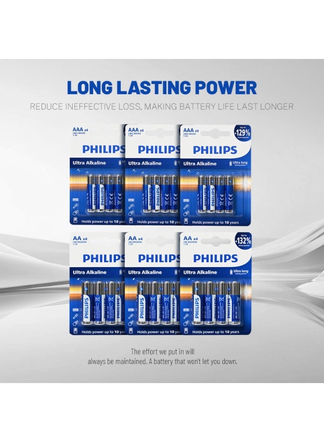 فيليبس مجموعة بطاريات قلوية فائقة - 12 قطعة AA + 12 قطعة AAA، سعة 2500mAh/1100mAh، عمر افتراضي 10 سنوات، تصميم مضاد للتسرب، طاقة تدوم طويلاً للألعاب، أجهزة التحكم عن بعد، الساعات والأجهزة المنزلية - Image 3