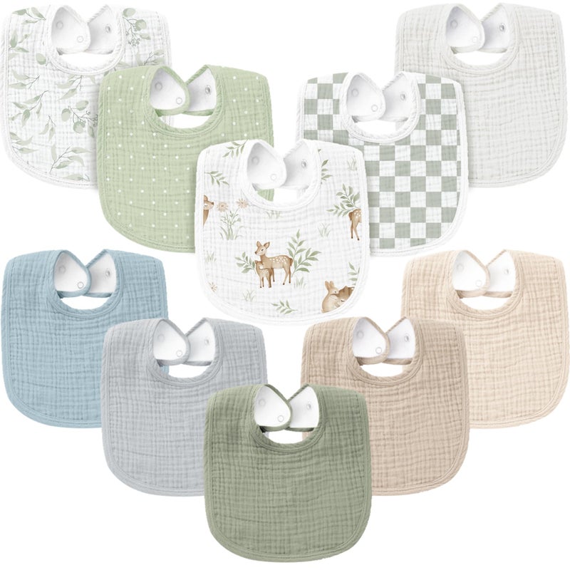 Konssy 10-Pack Muslin Baby Bibs, Soft Cotton Bandana Bibs for Drooling & Teething, Unisex Solid Colors for Boys & Girls, Newborn & Infant - Image 1