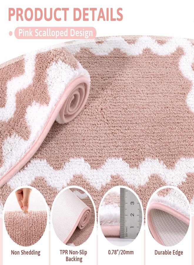 Findosom Bathroom Rugs Sets 5 Piece, Absorbent Soft Non-Slip Washable Microfiber Shaggy Bath Mat Set with Bathroom Runner Rug, U-Shaped Toilet Rugs, Shower Rug & Toilet Lid Cover, Pink-White - Image 4