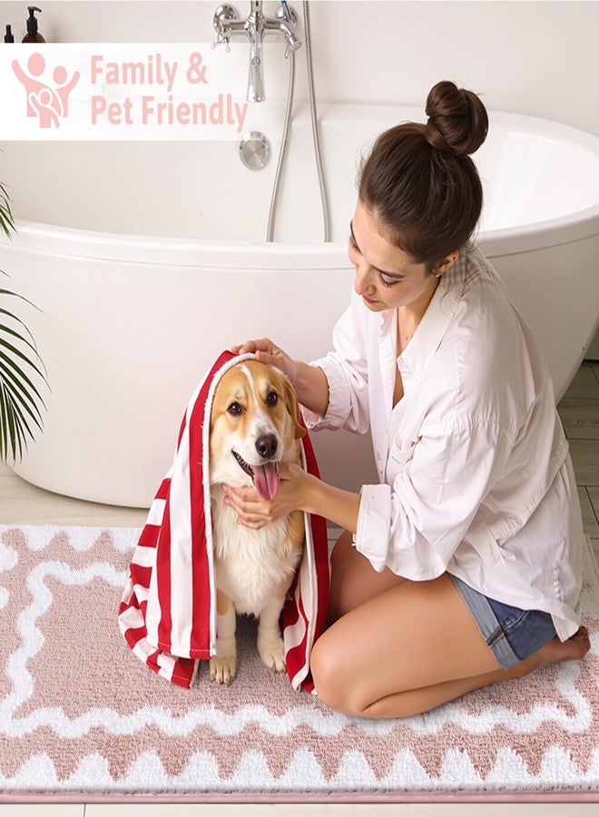 Findosom Bathroom Rugs Sets 5 Piece, Absorbent Soft Non-Slip Washable Microfiber Shaggy Bath Mat Set with Bathroom Runner Rug, U-Shaped Toilet Rugs, Shower Rug & Toilet Lid Cover, Pink-White - Image 2