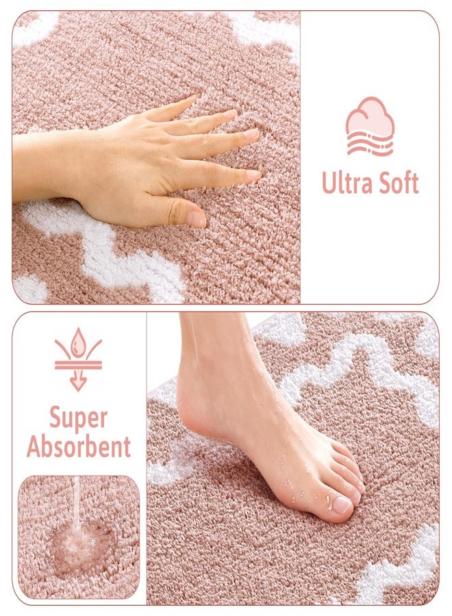 Findosom Bathroom Rugs Sets 5 Piece, Absorbent Soft Non-Slip Washable Microfiber Shaggy Bath Mat Set with Bathroom Runner Rug, U-Shaped Toilet Rugs, Shower Rug & Toilet Lid Cover, Pink-White - Image 5