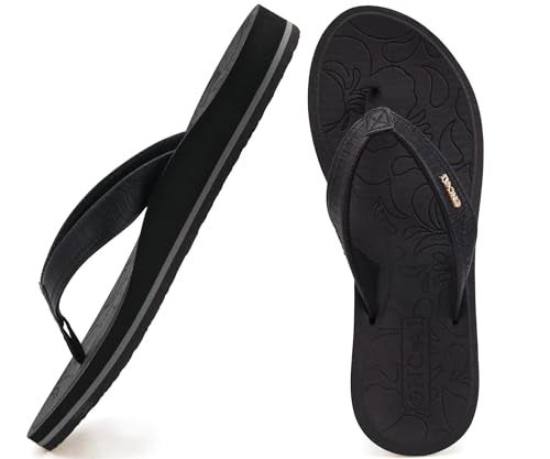 ONCAI Women's Flip Flops Comfortable Summer Beach Thong Sandals for Women 2025 with Cushion Walking Arch Support Yoga Mat Indoor Outdoor Soles Black Size 6.5 - Image 1