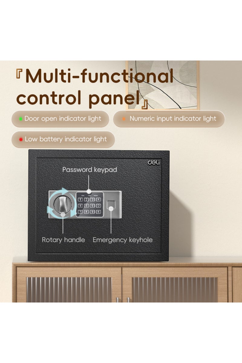 Deli Electronic Digital  Safe Box, (30x38x30m), Steel Security Safe with Digital Lock, 9kg ET523 Black - Image 4