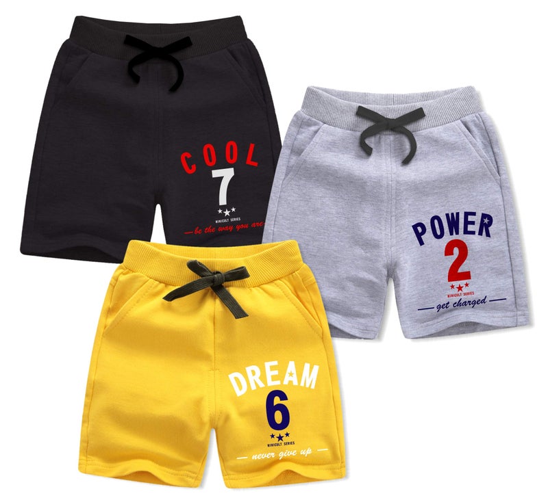 minicult Cotton Boys Shorts with Pocket and Drawstring with Fun Prints(Yellow)(Pack of 3)(3-4 Years) - Image 1