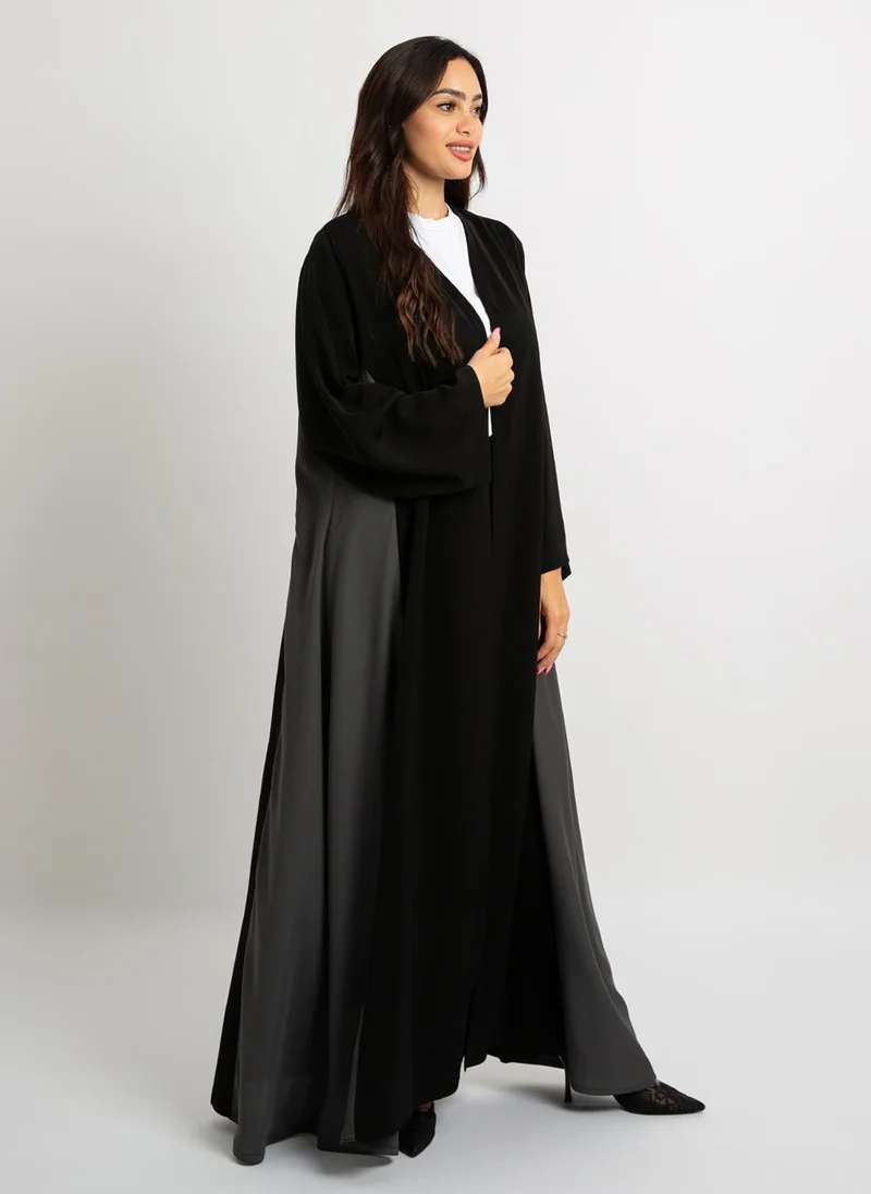 Kaafmeem Black with Gray Princess A-Cut Abaya