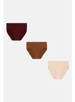 Capezio Women 3 Pieces Textured Pull On Panty, Maroon Combo  - Image 1