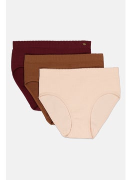 Capezio Women 3 Pieces Textured Pull On Panty, Maroon Combo  - Image 3