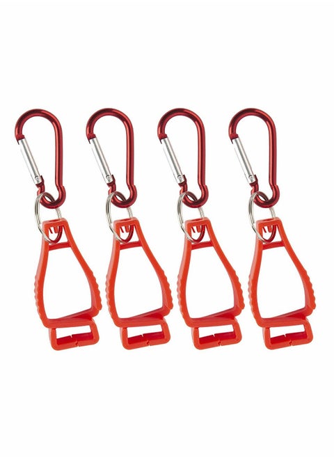 Glove Clip with Carabiners, 4 Pcs Red Work Safety Keeper, for Belt Loop Guard Labor Worker Attach Gloves, Glasses, Helmets, Towels