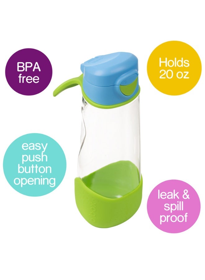 B.Box Sport Spout Drink Bottle for Kids | Easy-Flow Silicone Spout | Leakproof Push Button Lid | Ergonomic Triangle Grip | BPA-Free Tritan™ Water Bottle | 15.2 fl oz | 600ml-Ocean Breeze - Image 2