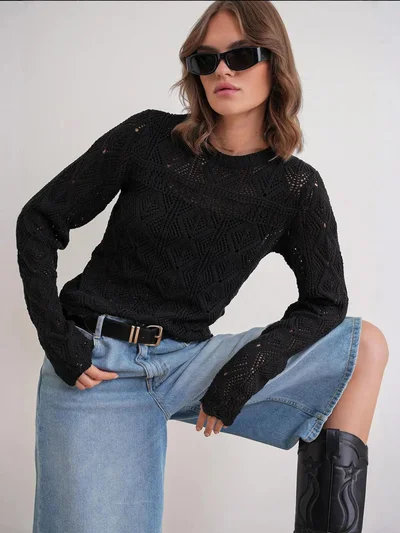 MixRay Mixray Textured Knit Sweater with Crew Neck