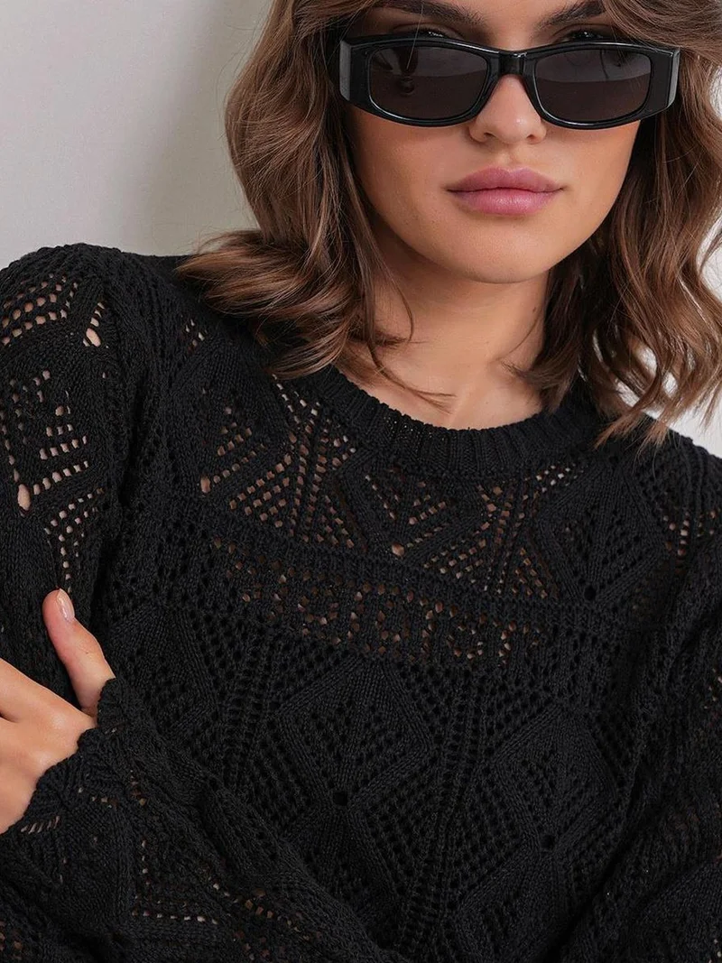 MixRay Mixray Textured Knit Sweater with Crew Neck