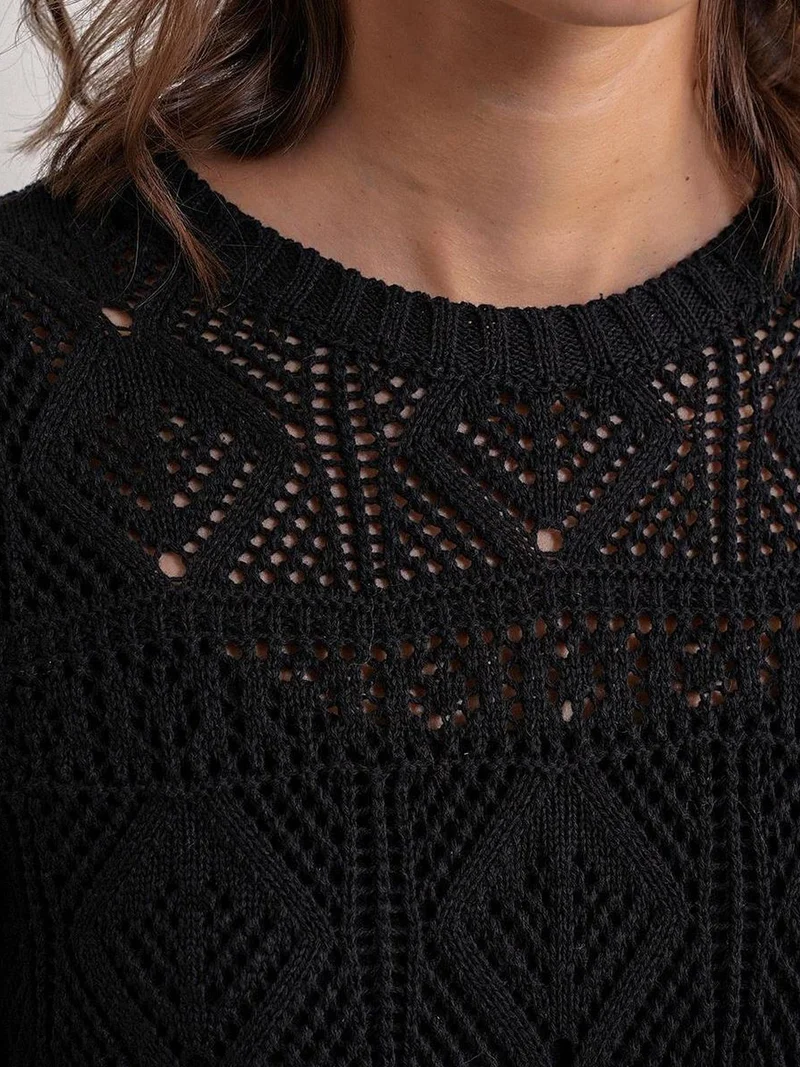 MixRay Mixray Textured Knit Sweater with Crew Neck