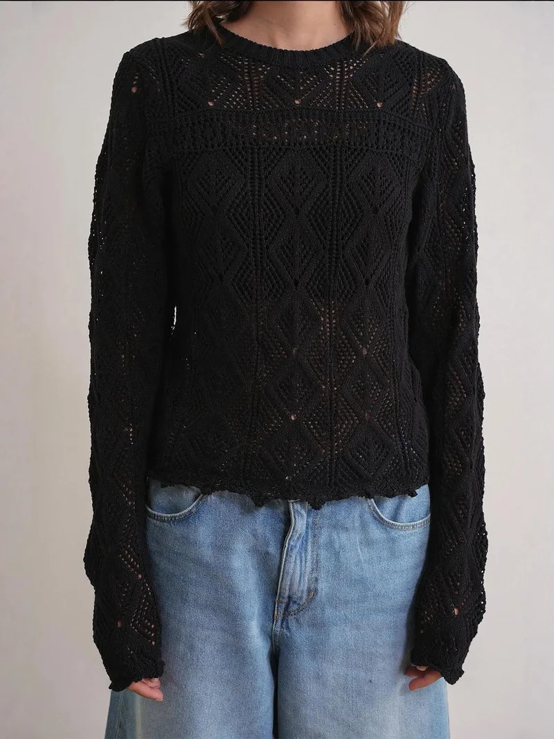 MixRay Mixray Textured Knit Sweater with Crew Neck