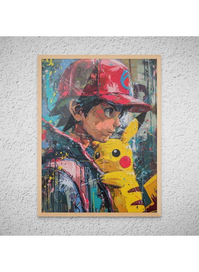 Art Decor Framed Fine Art of Pokémon Pikachu Wall Art Iconic Anime Character Artwork Portrait Print Wall Décor for Bedroom Boys' Room Girls' Room Living Room Gaming Room - Image 1