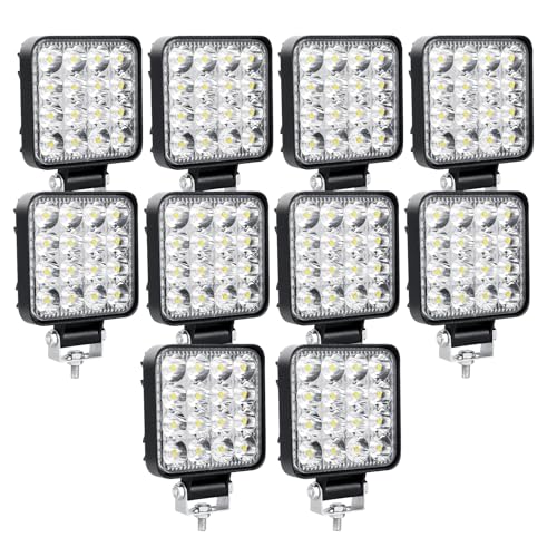 SKYWORLD led lights Offroad, 10pcs 3.34 inch 48W Square Spot Mini Driving Fog Light Work Lamp 12V 24V for Car Trucks 4x4 SUV ATV Tractors Excavator Boats Lighting, 6000K White - Image 1